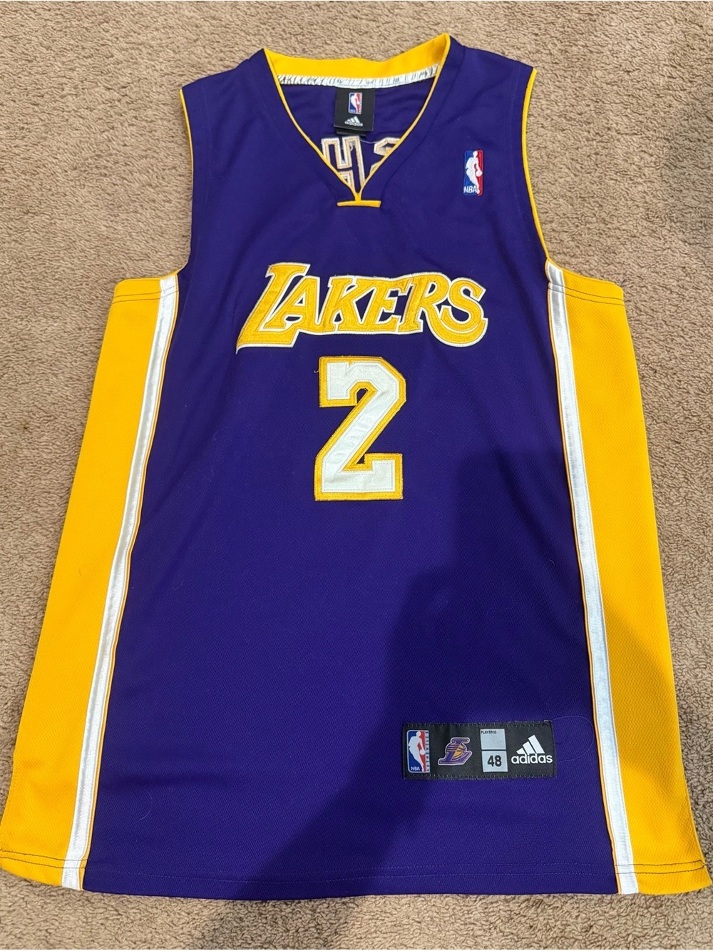 Mens Derek Fisher # 2 Lakers Jersey Adidas NBA Size 48